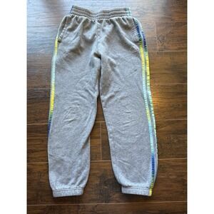 Adidas Girls Jogger Sweatpants Youth M Gray Fleece Rainbow Stripe Athletic Pants